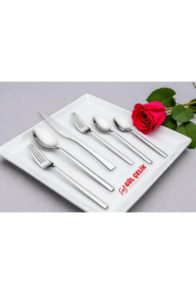 Gül Çelik 72 Parça 12 Kişilik Sade Çatal Bıçak Kaşık Seti 18/0 Kalite ürün görseli 1