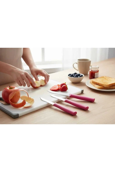 Gül Çelik 12 Li Paslanmaz Çelik Sebze Ve Meyve Bıçağı Pembe - Resim 3