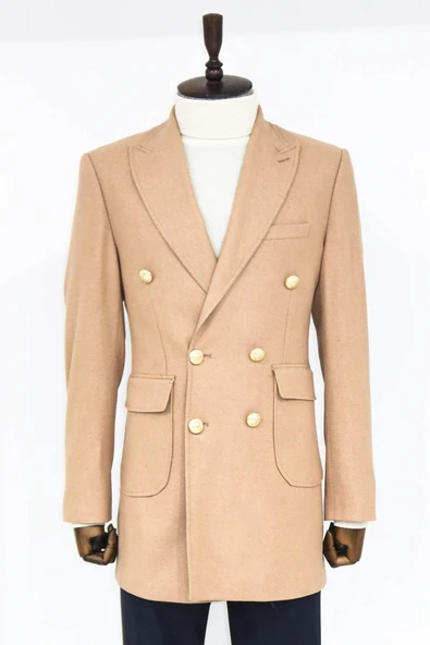 Krem Metal Düğmeli Kruvaze Kaban  - Wessi ürün görseli 1