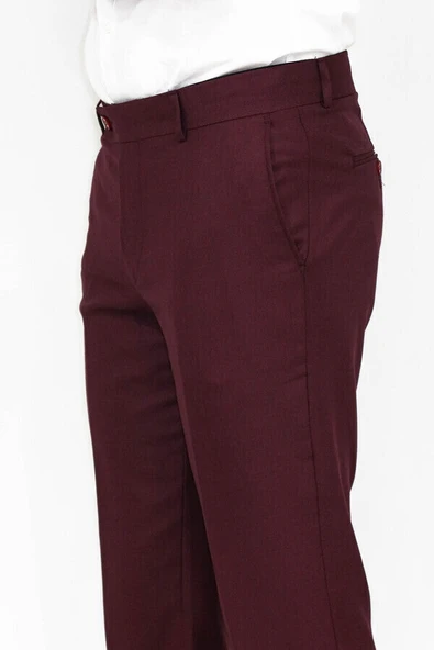 Slim Fit Desensiz Kumaş Bordo Erkek Pantolon - Wessi - Resim 3