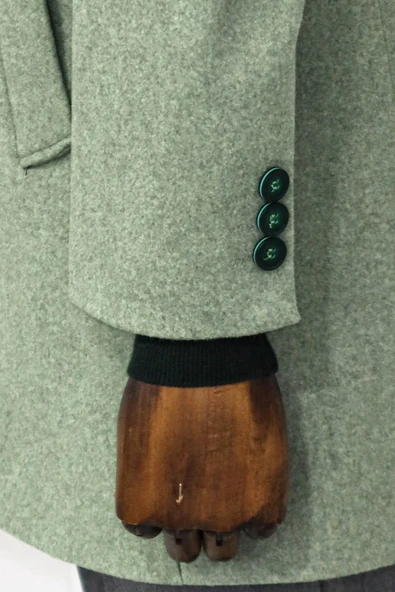 Petrol Yeşili Geniş Yaka Yün Erkek Kaban - Wessi - Resim 5