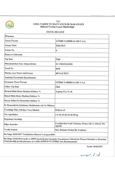 Üre Taş Beyaz Inci %46 Azot 50 Kg. - Resim 3