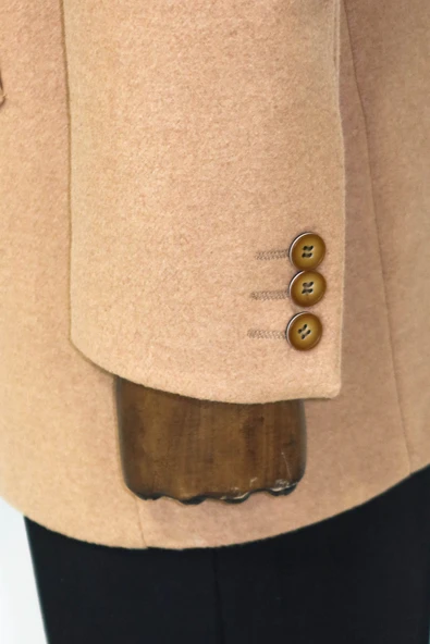 Krem Geniş Yaka Yün Erkek Kaban - Wessi - Resim 5