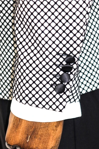 Siyah Desenli Simli Beyaz Erkek Smokin Ceket - Wessi - Resim 7