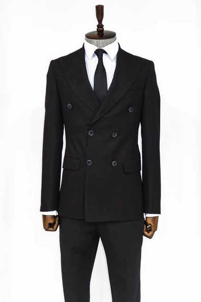 Kazayağı Desenli Koyu Bordo Erkek Kruvaze Ceket - Wessi - Resim 3