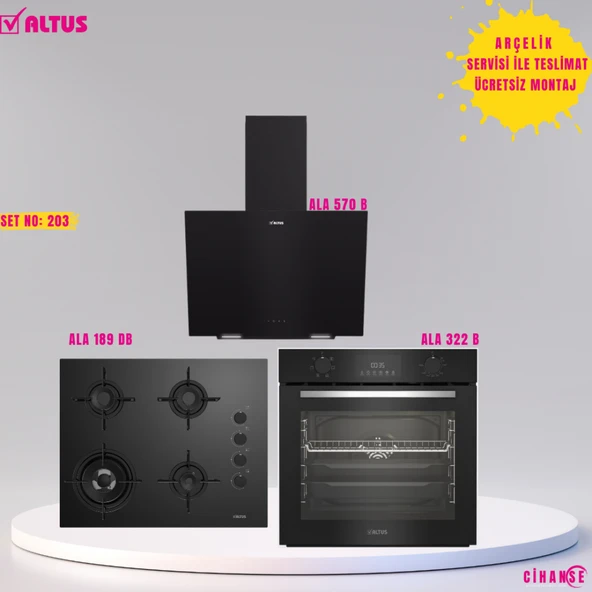 Altus Ankastre Set Siyah Cam Set no 203 ( ALA 322 B - ALA 570 B - ALA 189 DB ) ürün görseli 1