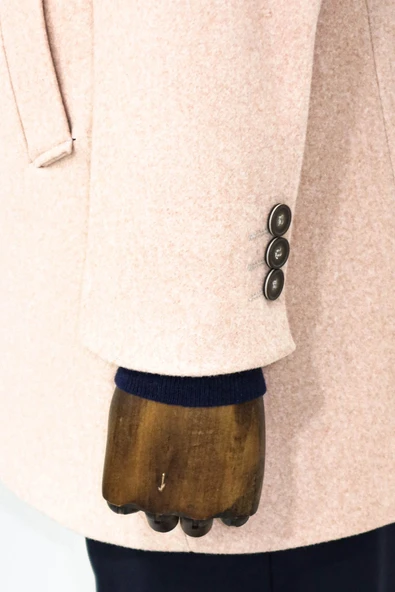 Açık Pembe Geniş Yaka Yün Erkek Kaban - Wessi - Resim 4