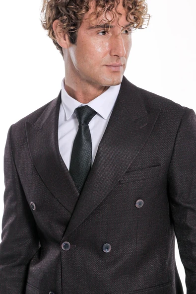 Kazayağı Desenli Koyu Bordo Erkek Kruvaze Ceket - Wessi - Resim 7