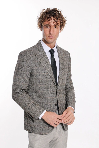 Ekose Desen Slim Fit Siyah Erkek Ceket - Wessi ürün görseli 1