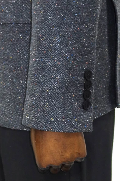 Kazayağı Desenli Yün Antrasit Erkek Ceket - Wessi - Resim 6