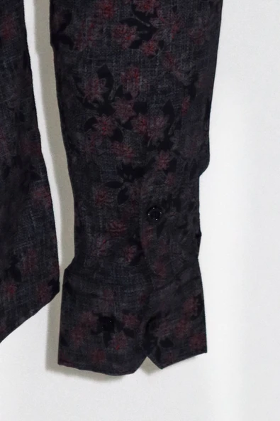 Çiçek Desenli Slim Fit Lacivert Erkek Gömlek - Wessi - Resim 3