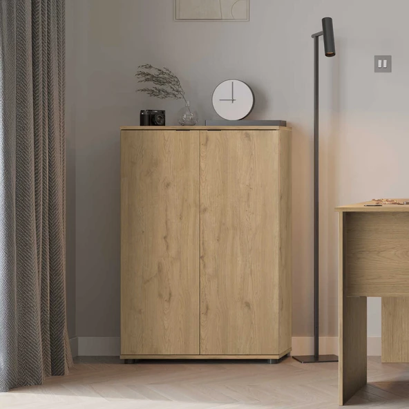 Rio 3 Raflı Kapaklı Kitaplık - Florida Meşe 72x109x34 cm ürün görseli 1