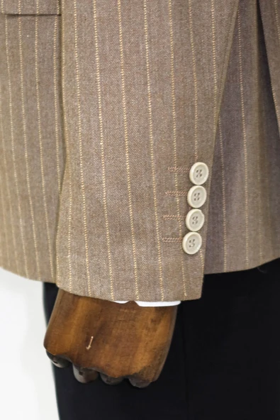 Çizgili Kruvaze Açık Kahverengi Erkek Ceket - Wessi - Resim 5