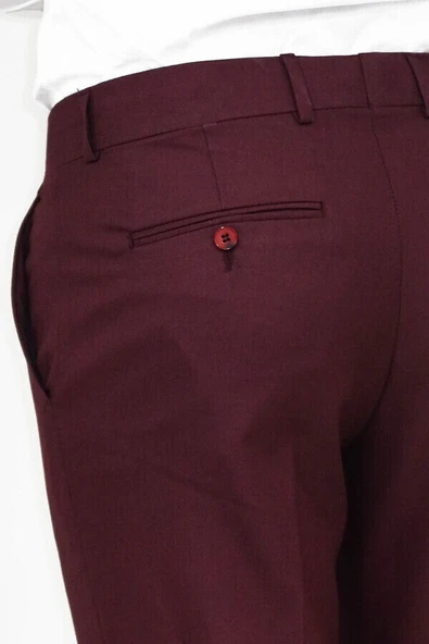 Slim Fit Desensiz Kumaş Bordo Erkek Pantolon - Wessi - Resim 4