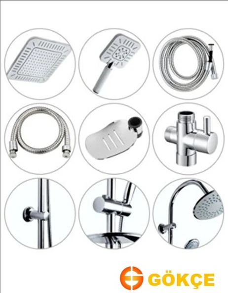 LİNA KARE GÜMÜŞ ROBOT TEPE DUŞ SETİ DUŞ BAŞLIĞI TAKIMI GÜMÜŞ - Resim 2