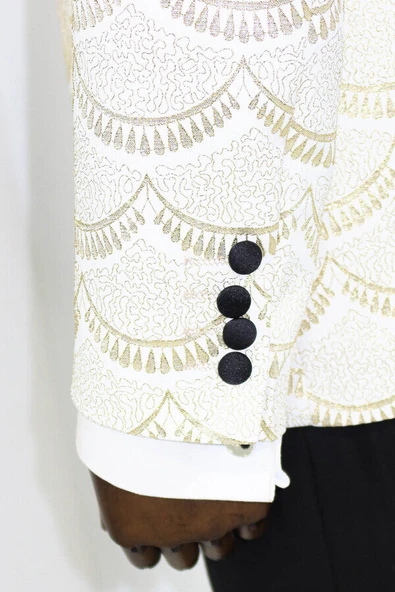 Simli Desenli Beyaz Erkek Smokin Ceketi - Wessi - Resim 9