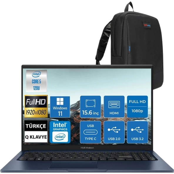 Vivobook 15 X1504VA Intel Core 5 24GB Ram 1tb SSD WINDOWS11 Pro Fullhd 15.6" Taşınabilir Bilgisayar & Cimete Çanta ürün görseli 1