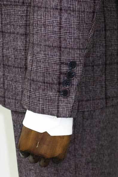 Slim Fit Ekose Bordo Erkek Takım Elbise - Wessi - Resim 3