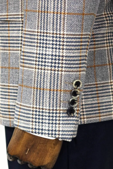 Ekose Desenli Kruvaze Füme Erkek Ceket - Wessi - Resim 4