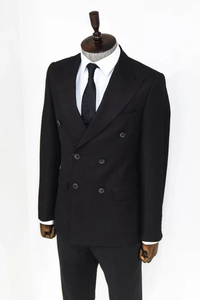 Kazayağı Desenli Koyu Bordo Erkek Kruvaze Ceket - Wessi - Resim 6