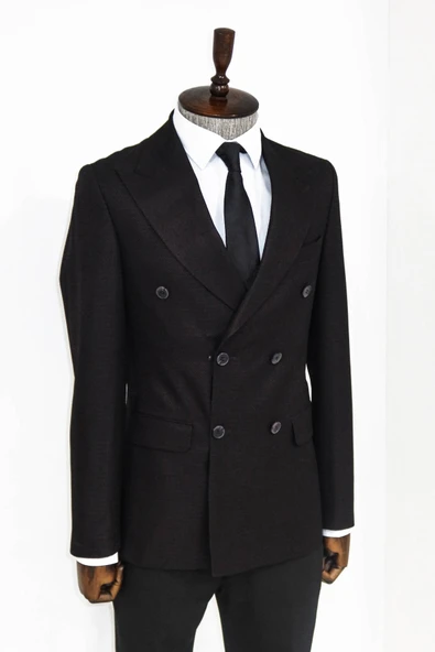 Kazayağı Desenli Koyu Bordo Erkek Kruvaze Ceket - Wessi - Resim 5