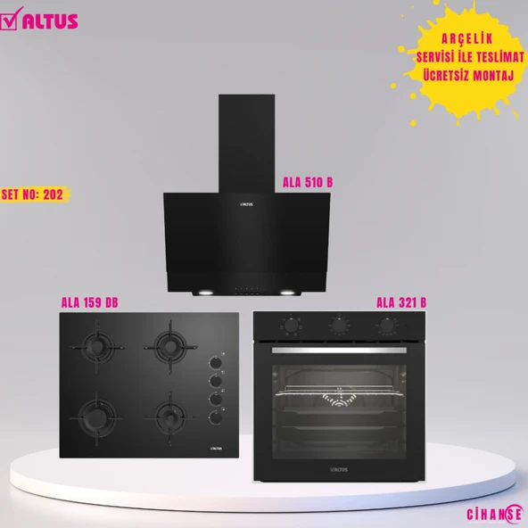 Altus Ankastre Set Siyah Cam Set no 202 ( ALA 321 B - ALA 510 B - ALA 159 DB ) ürün görseli 1