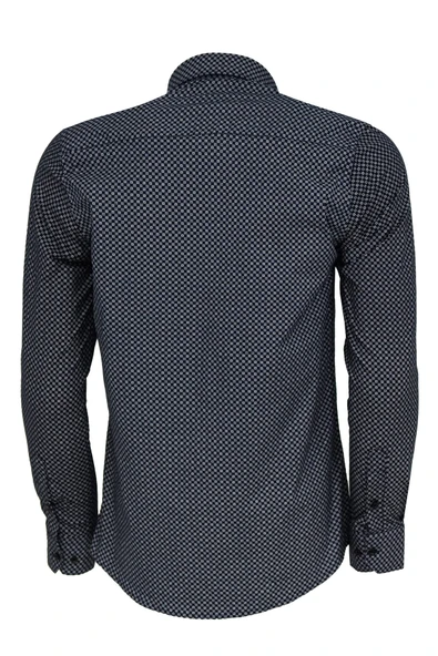 Lacivert Mini Kare Desenli Slim Fit Gömlek - Wessi - Resim 4