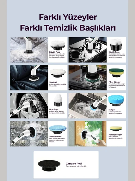 MPI BC-4 Şarj Edilebilir Elektrikli Temizlik Fırçası – 17 Parça Çok Amaçlı Set (Mutfak, Banyo, Araç) - Resim 4