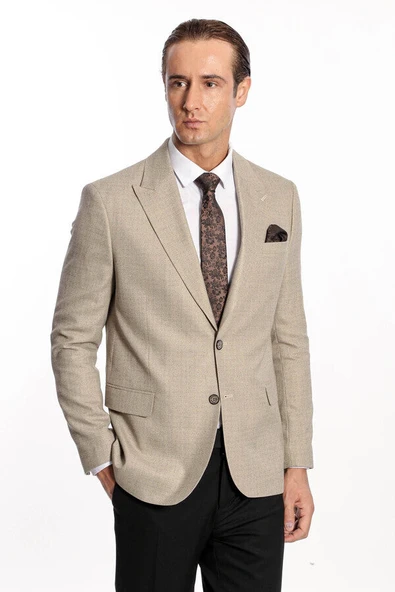 Desenli Slim Fit Krem Erkek Ceket - Wessi - Resim 3