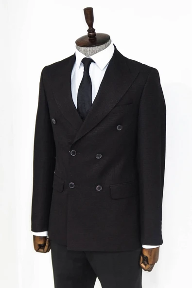 Kazayağı Desenli Koyu Bordo Erkek Kruvaze Ceket - Wessi - Resim 4