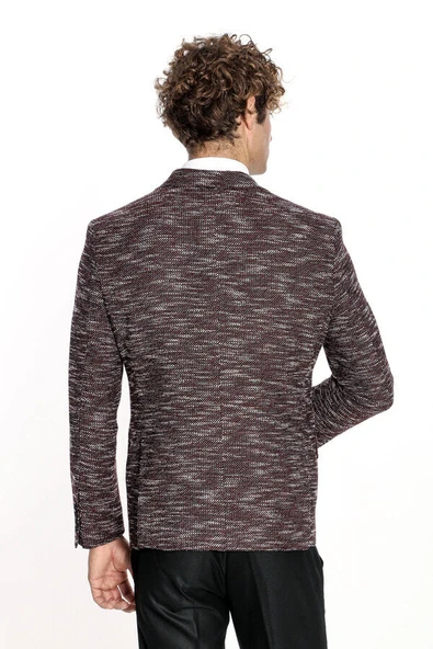 Desenli Slim Fit Spor Bordo Erkek Ceket - Wessi - Resim 10
