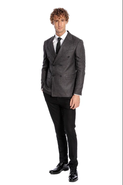 Kazayağı Desenli Füme Erkek Kruvaze Ceket - Wessi - Resim 10