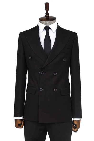 Kazayağı Desenli Koyu Bordo Erkek Kruvaze Ceket - Wessi ürün görseli 1