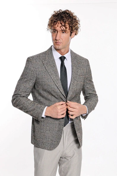 Ekose Desen Slim Fit Siyah Erkek Ceket - Wessi - Resim 9