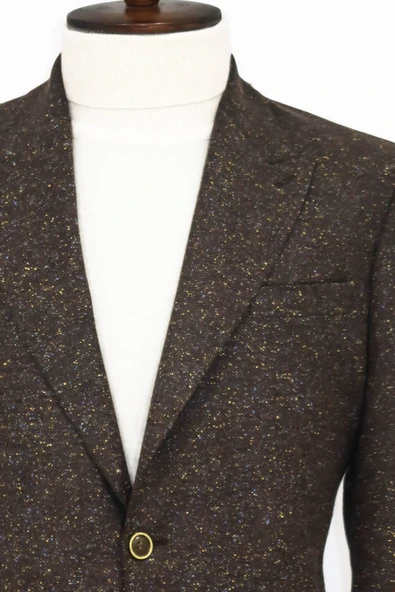 Kazayağı Desenli Yün Kahverengi Erkek Ceket - Wessi - Resim 2