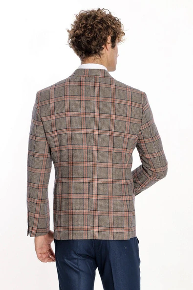 Ekose Desenli Lacivert Erkek Ceket - Wessi - Resim 10