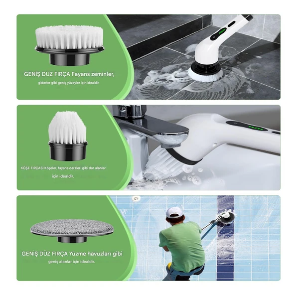 MPI BC-4 Şarj Edilebilir Elektrikli Temizlik Fırçası – 17 Parça Çok Amaçlı Set (Mutfak, Banyo, Araç) - Resim 15