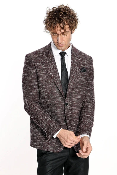 Desenli Slim Fit Spor Bordo Erkek Ceket - Wessi - Resim 5