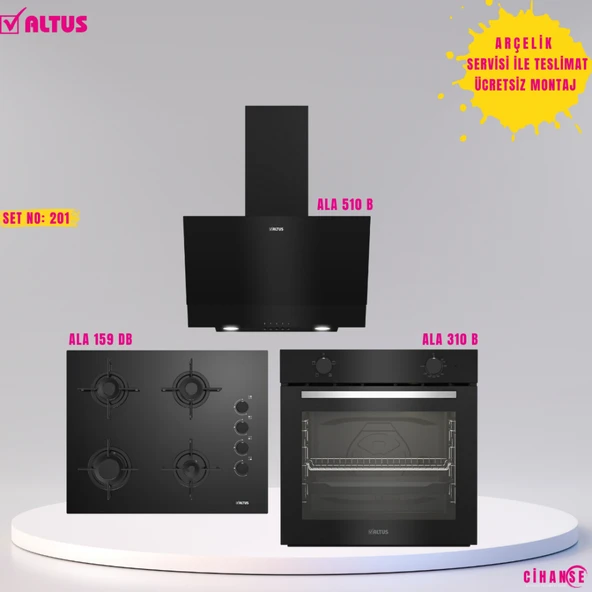 Altus Ankastre Set Siyah Cam Set no 201 ( ALA 310 B - ALA 510 B - ALA 159 DB ) ürün görseli 1