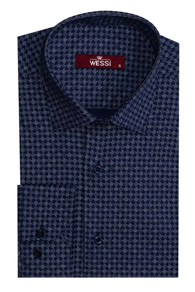Damask Desenli Slim Fit Uzun Kollu Mavi Erkek Gömlek - Wessi ürün görseli 1
