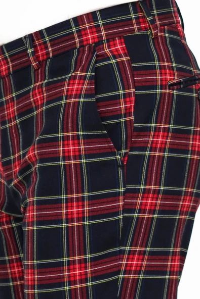 Ekose Desenli Slim Fit Lacivert Erkek Pantolon - Wessi - Resim 2