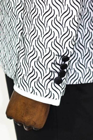 Simli Deseni Beyaz Erkek Smokin Ceket - Wessi - Resim 4