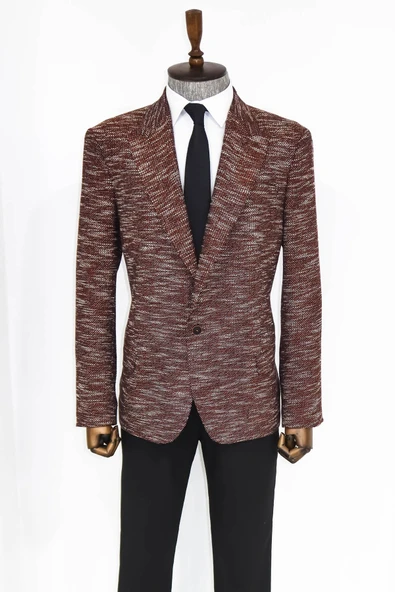 Desenli Slim Fit Spor Kahverengi Erkek Ceket - Wessi - Resim 3