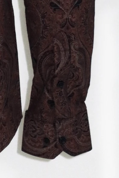 Kahverengi Desenli Slim Fit Gömlek - Wessi - Resim 3