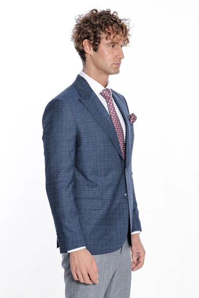 Desenli Slim Fit Lacivert Erkek Ceket - Wessi - Resim 8