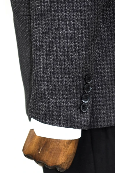 Kazayağı Desenli Füme Erkek Kruvaze Ceket - Wessi - Resim 5