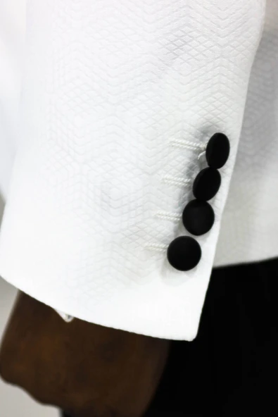 Beşgen Desenli Şal Yaka Beyaz Erkek Smokin Ceket - Wessi - Resim 6