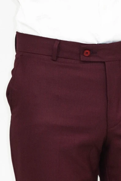 Slim Fit Desensiz Kumaş Bordo Erkek Pantolon - Wessi - Resim 2