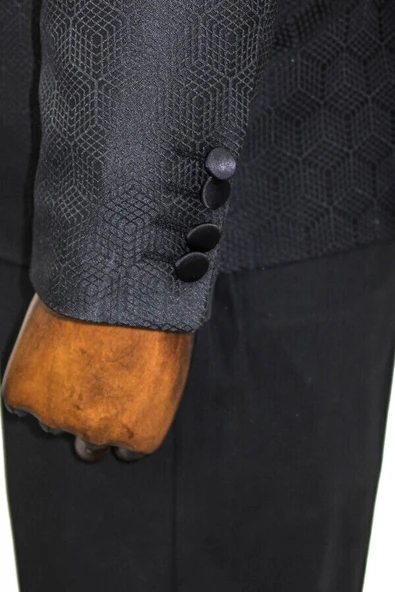 Beşgen Desenli Şal Yaka Siyah Erkek Smokin Ceket - Wessi - Resim 9