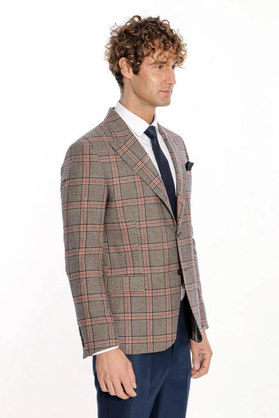 Ekose Desenli Lacivert Erkek Ceket - Wessi - Resim 5